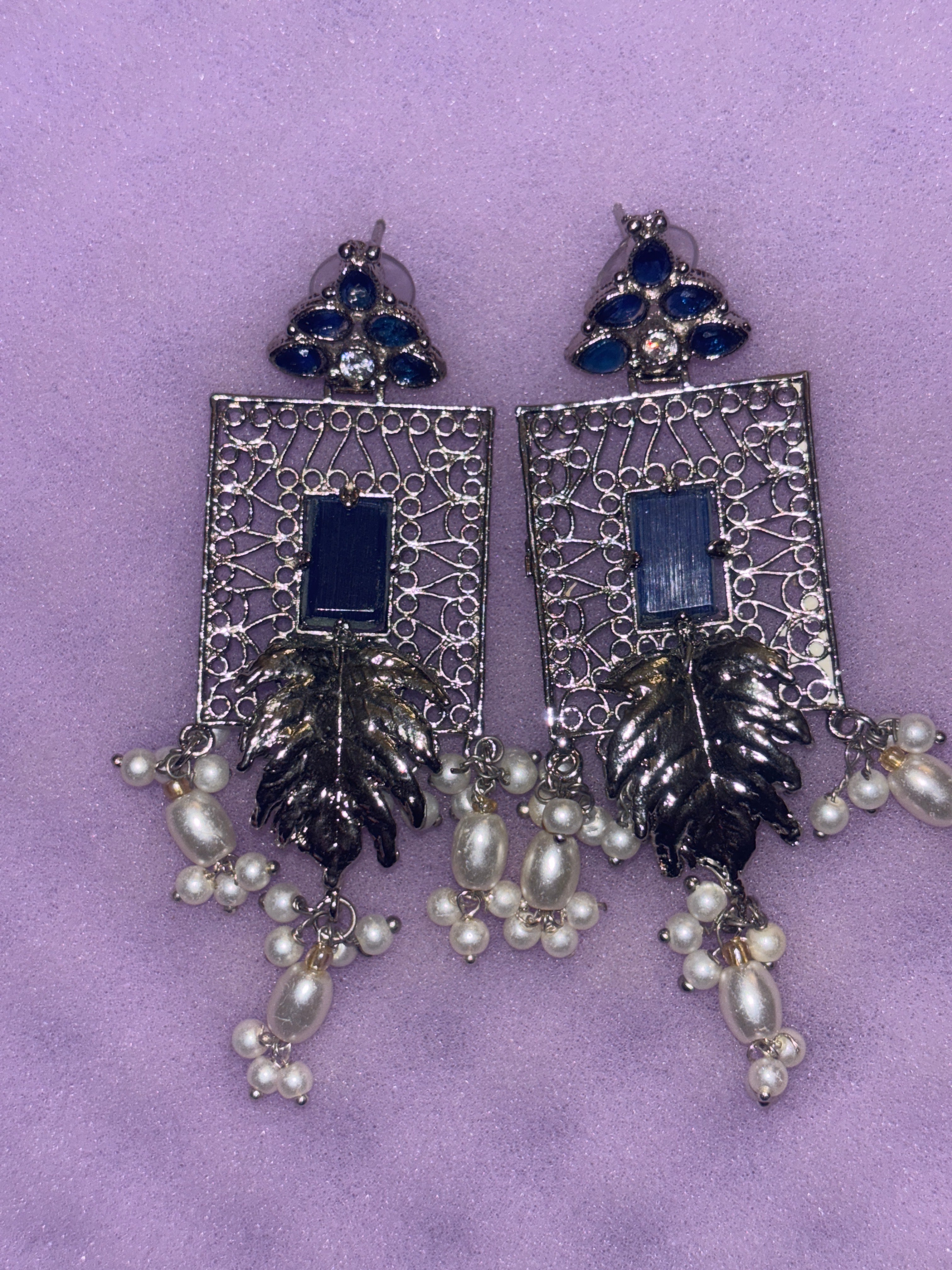 Handmade silver and blue stone earrings